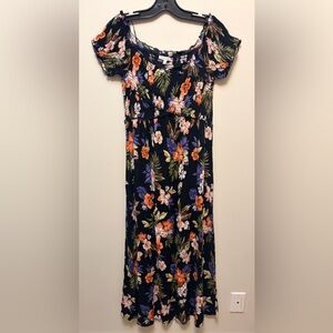 PATRONS OF PEACE Smocked Top Floral Black Maxi Dress